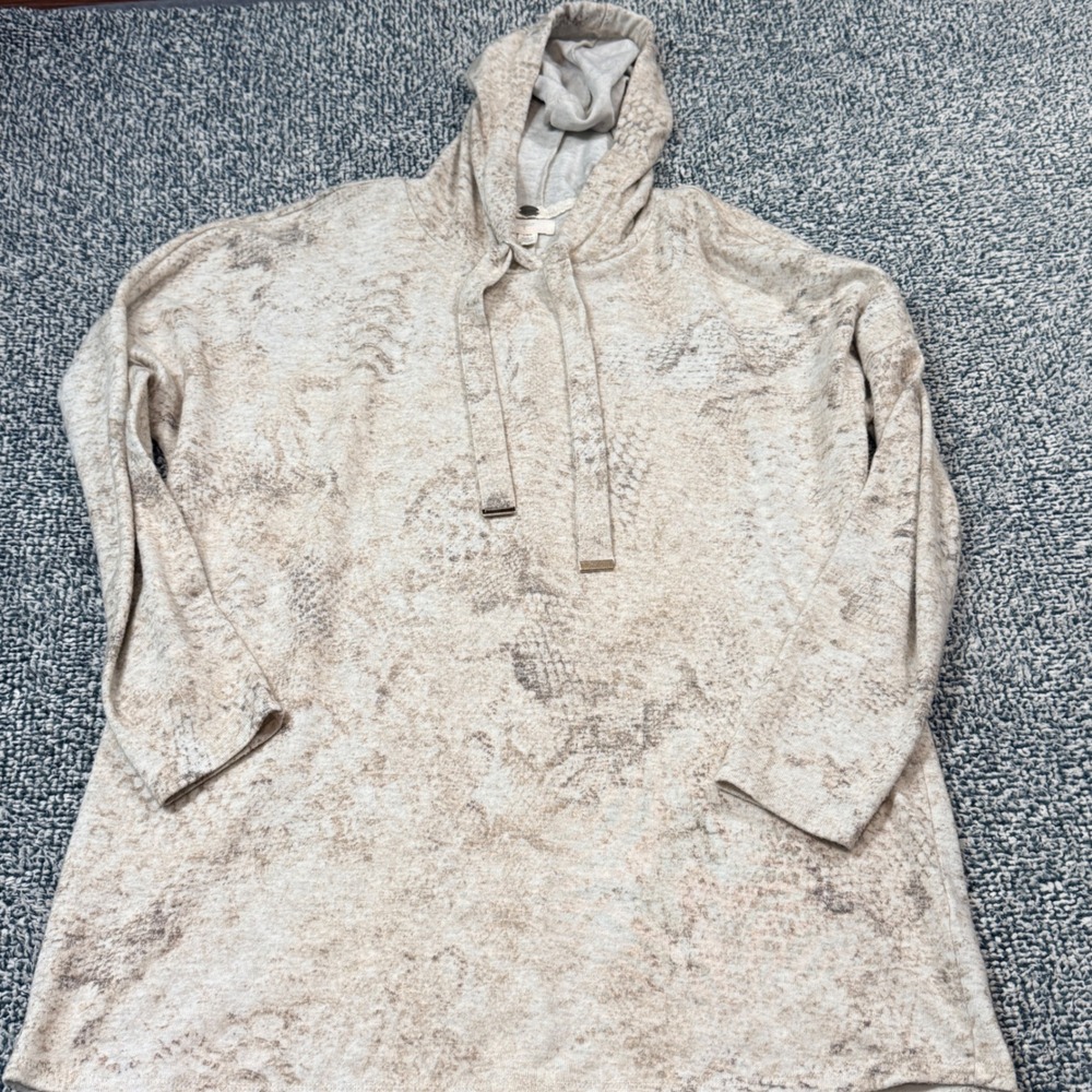 Cupio Blush Womens Large Snakeskin Print Knit Hoodie Pullover Neutral Tan L